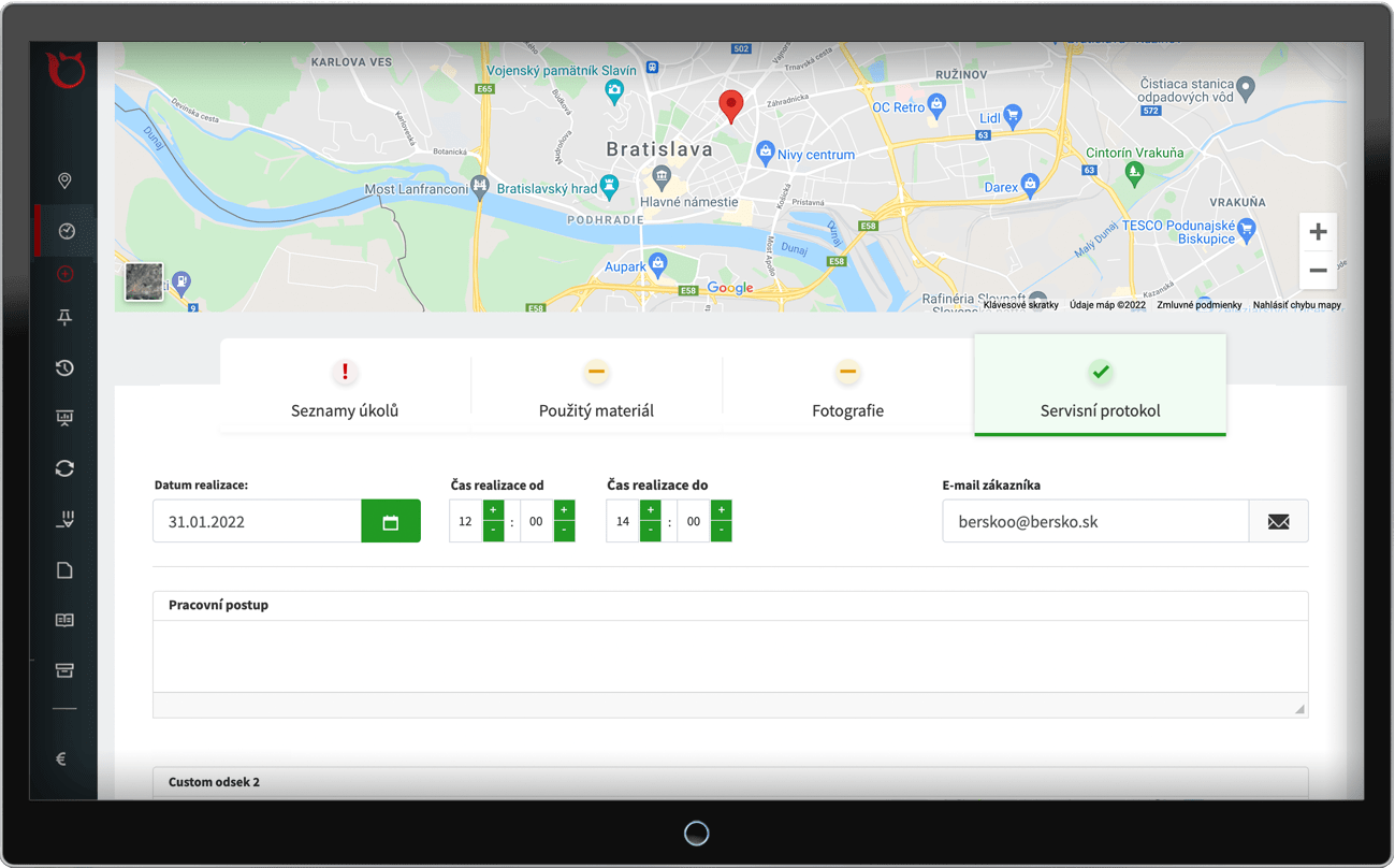 Vytvoření servisního protokolu FOXii aplikace na tabletu